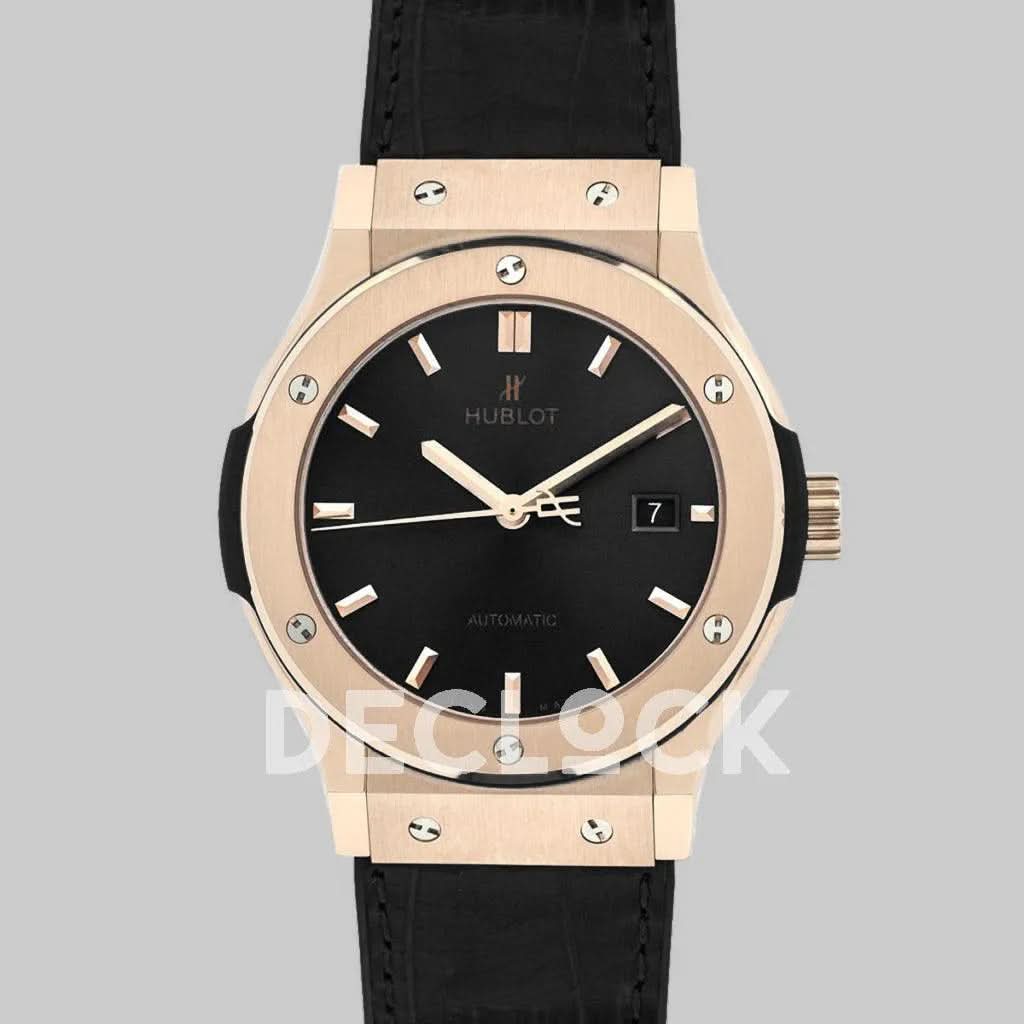 Replica Hublot Classic Fusion Automatic 42mm Black Dial in Rose Gold