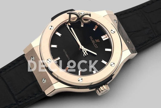 Replica Hublot Classic Fusion Automatic 42mm Black Dial in Rose Gold | Declock.