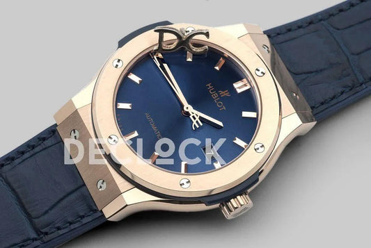 Replica Hublot Classic Fusion Automatic 42mm Blue Dial in Rose Gold |  Declock.