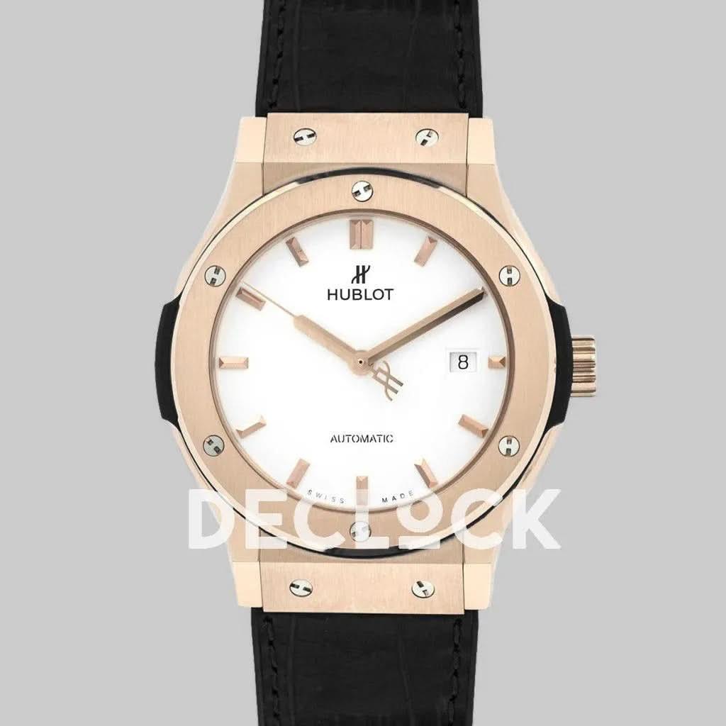 Replica Hublot Classic Fusion Automatic 42mm White Dial in Rose Gold |  Declock.