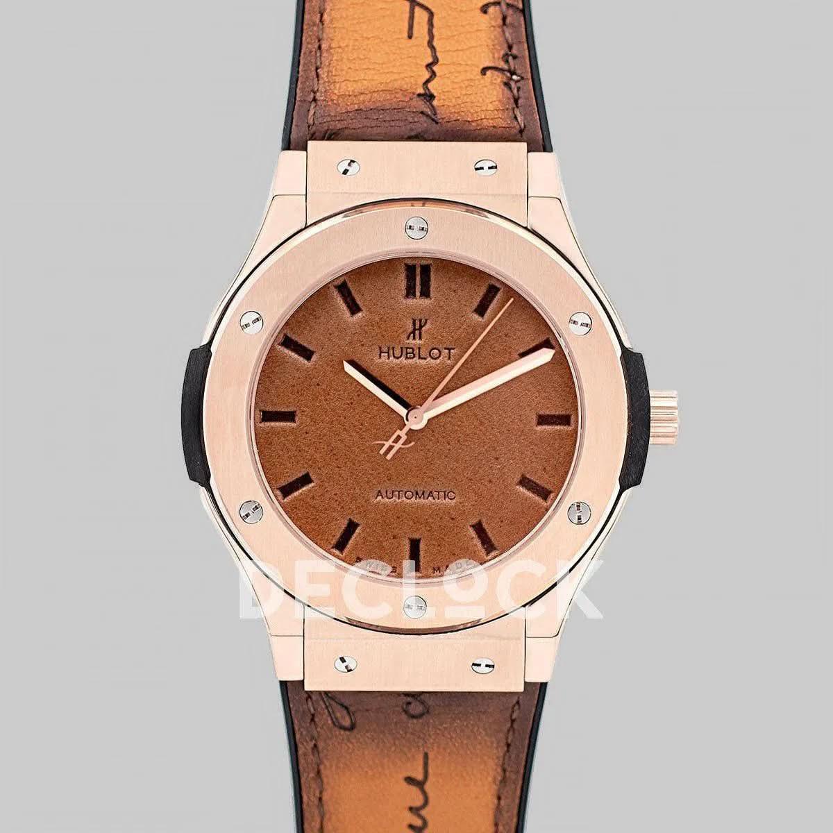 Replica Hublot Classic Fusion Berluti Scritto 45mm in Rose Gold |  Declock.
