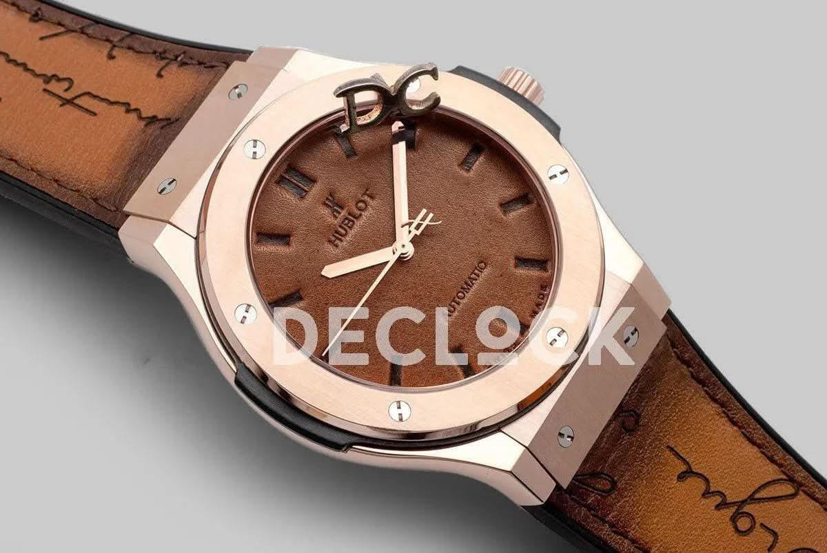 Replica Hublot Classic Fusion Berluti Scritto 45mm in Rose Gold |  Declock.
