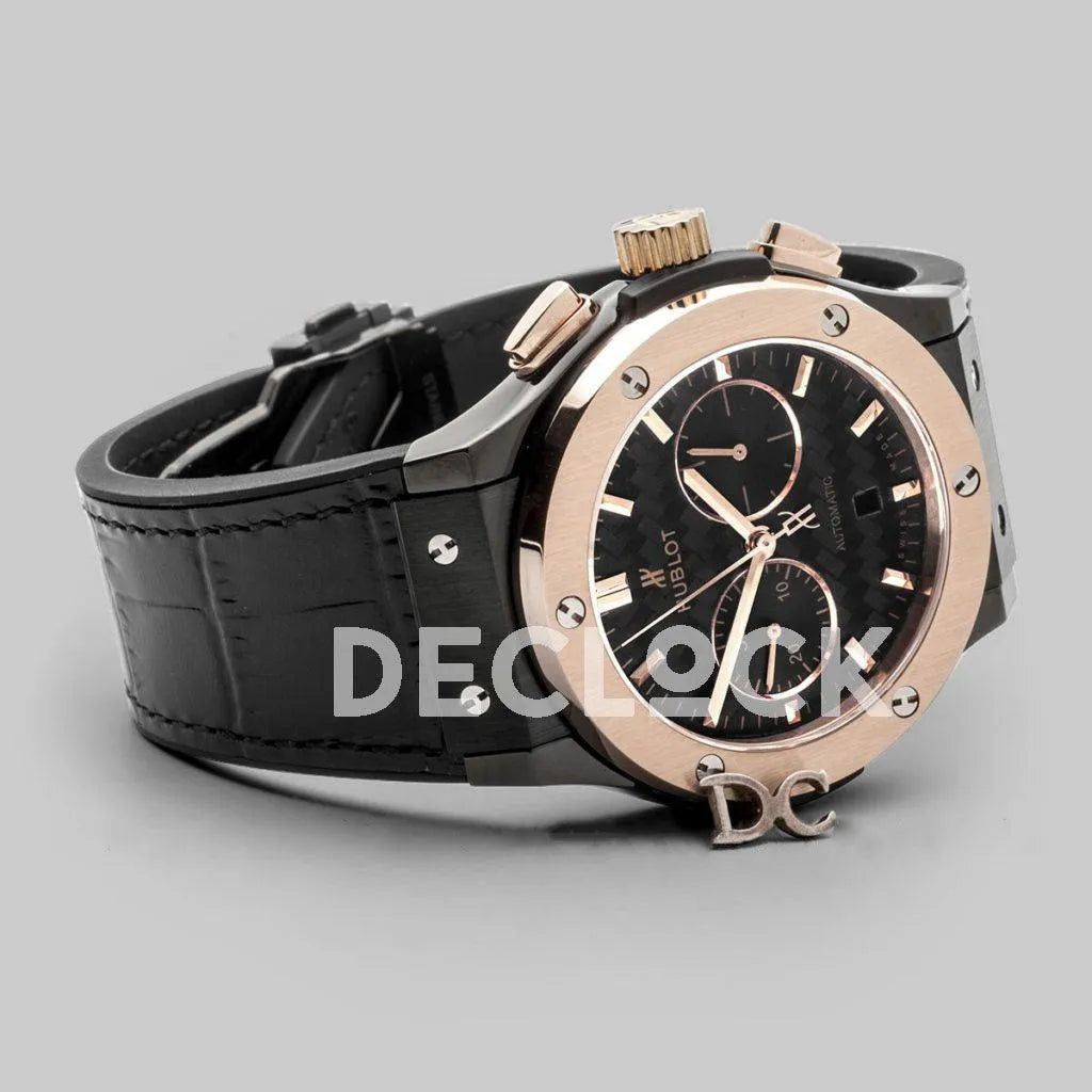 Replica Hublot Classic Fusion Chronograph Black Dial with Rose Gold Bezel in PVD