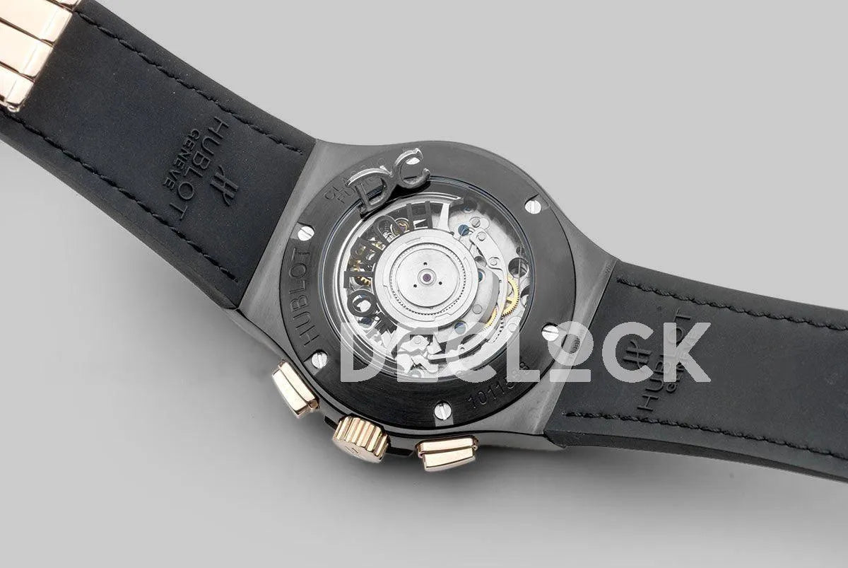 Replica Hublot Classic Fusion Chronograph Black Dial with Rose Gold Bezel in PVD