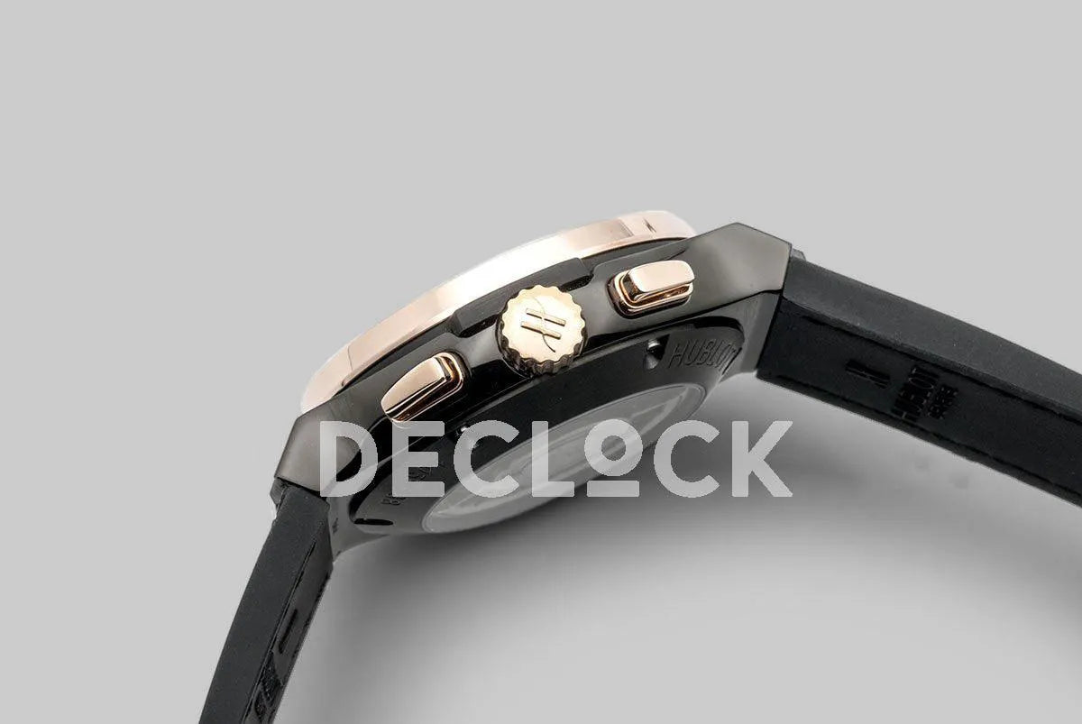 Replica Hublot Classic Fusion Chronograph Black Dial with Rose Gold Bezel in PVD