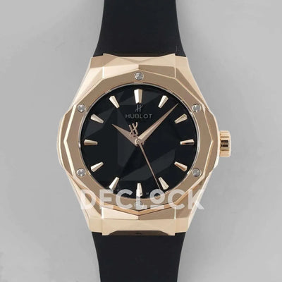 Replica Hublot Classic Fusion Orlinski Rose Gold in Black Faceted Dial on Black Rubber Strap