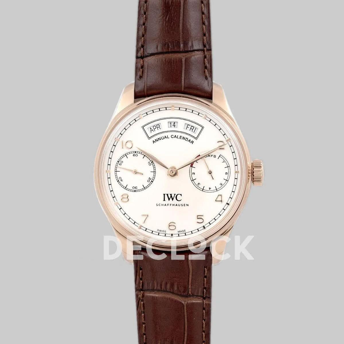 Replica IWC Portugieser Annual Calendar IW5035 White Dial in Rose Gold |  Declock.