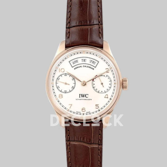 Replica IWC Portugieser Annual Calendar IW5035 White Dial in Rose Gold |  Declock.
