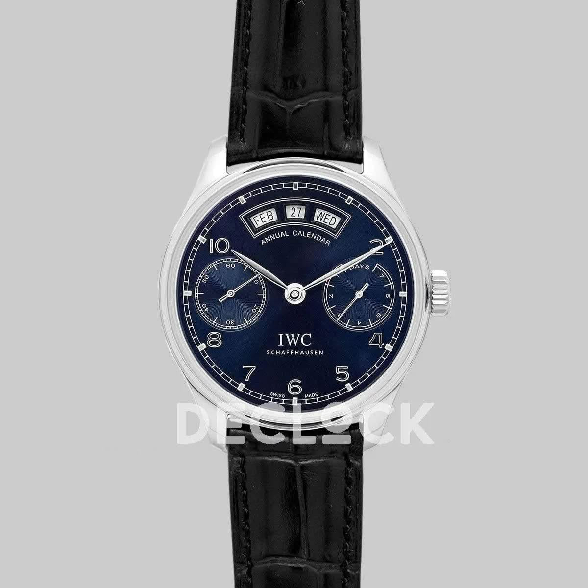 Replica IWC Portugieser Annual Calendar IW503502 Blue Dial in Steel |  Declock.