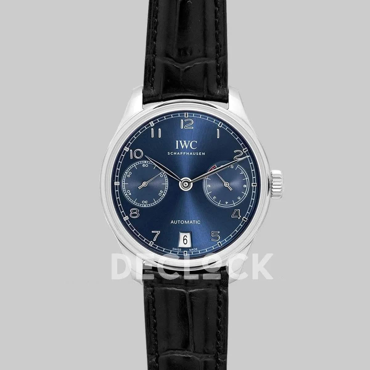 Replica IWC Portugieser Automatic IW500710 Blue Dial in Steel |  Declock.