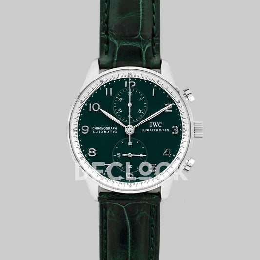 Replica IWC Portugieser Chronograph Edition 150 Years IW3716 Green Dial in Steel | Declock.