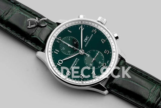 Replica IWC Portugieser Chronograph Edition 150 Years IW3716 Green Dial in Steel |  Declock.
