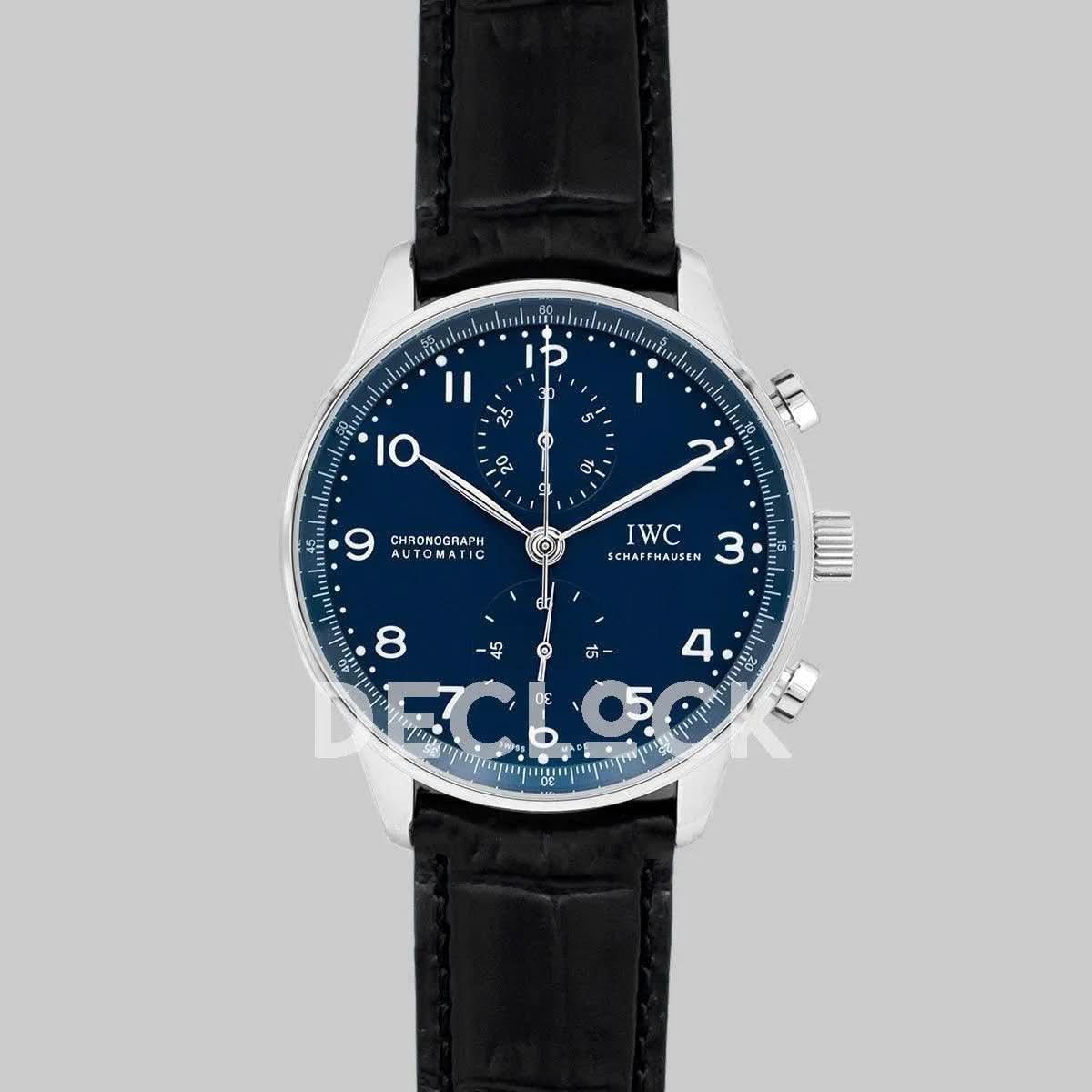 Replica IWC Portugieser Chronograph Edition “150 Years” IW371601 Blue Dial In Steel |  Declock.