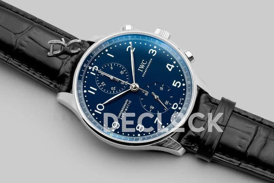 Replica IWC Portugieser Chronograph Edition “150 Years” IW371601 Blue Dial In Steel |  Declock.