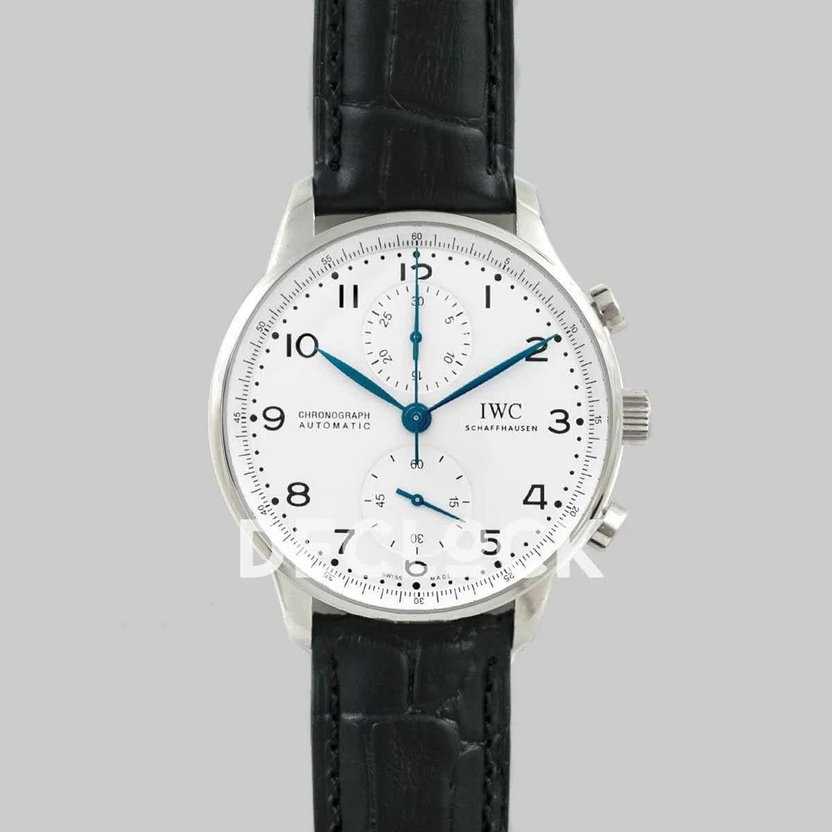 Replica IWC Portugieser Chronograph Edition 150 Years IW371601 White Dial in Steel |  Declock.