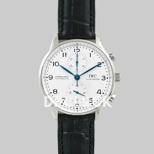 Replica IWC Portugieser Chronograph Edition 150 Years IW371601 White Dial in Steel |  Declock.