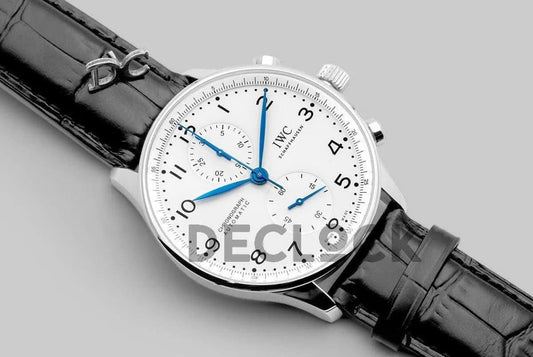 Replica IWC Portugieser Chronograph Edition 150 Years IW371601 White Dial in Steel |  Declock.
