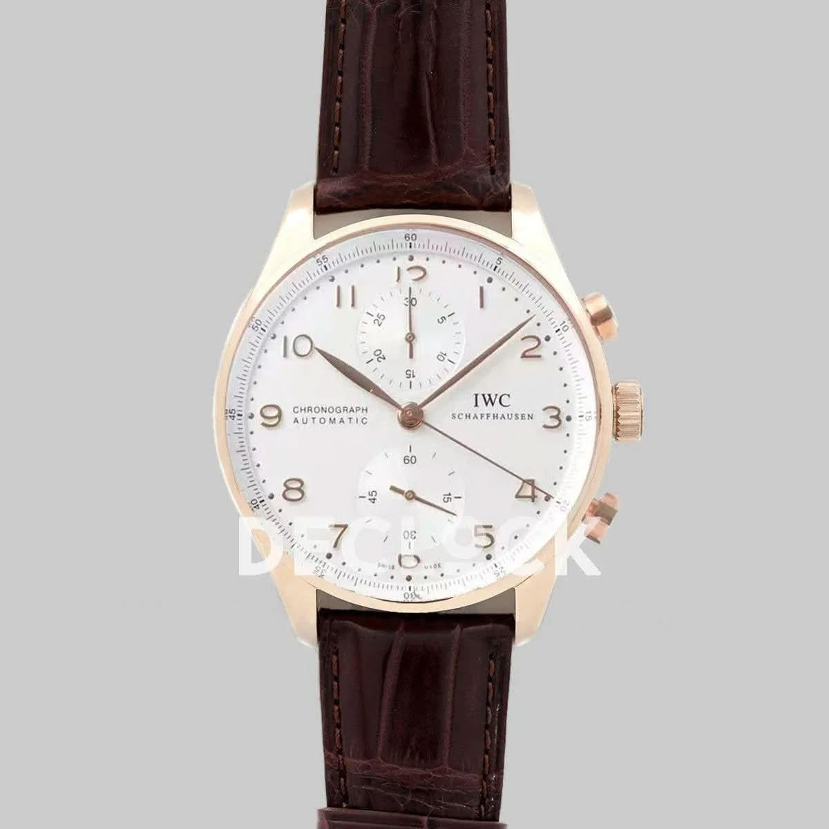 Replica IWC Portugieser Chronograph IW371611 White Dial in Rose Gold |  Declock.