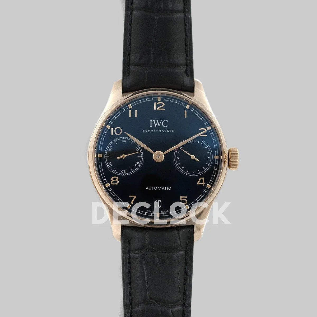 Replica IWC Portuguese Automatic 7 Day IW5007 Black Dial in Rose Gold - Replica Watches