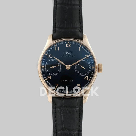 Replica IWC Portuguese Automatic 7 Day IW5007 Black Dial in Rose Gold | Declock.