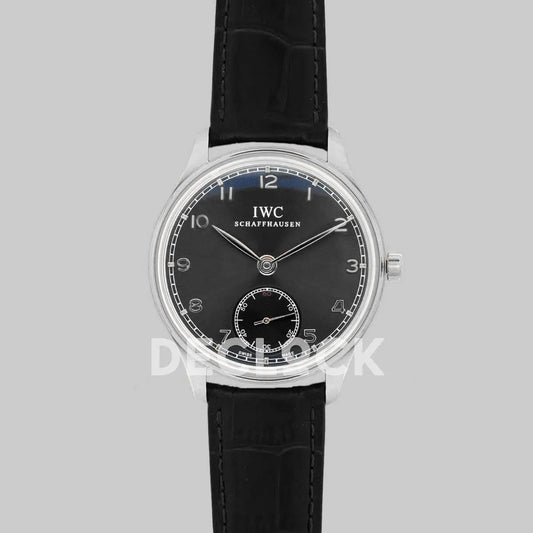 Replica IWC Portuguese Hand Wound Eight Days IW510202 Black Dial in Steel |  Declock.