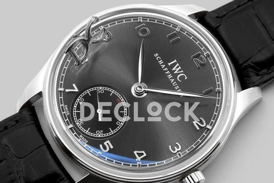 Replica IWC Portuguese Hand Wound Eight Days IW510202 Black Dial in Steel |  Declock.