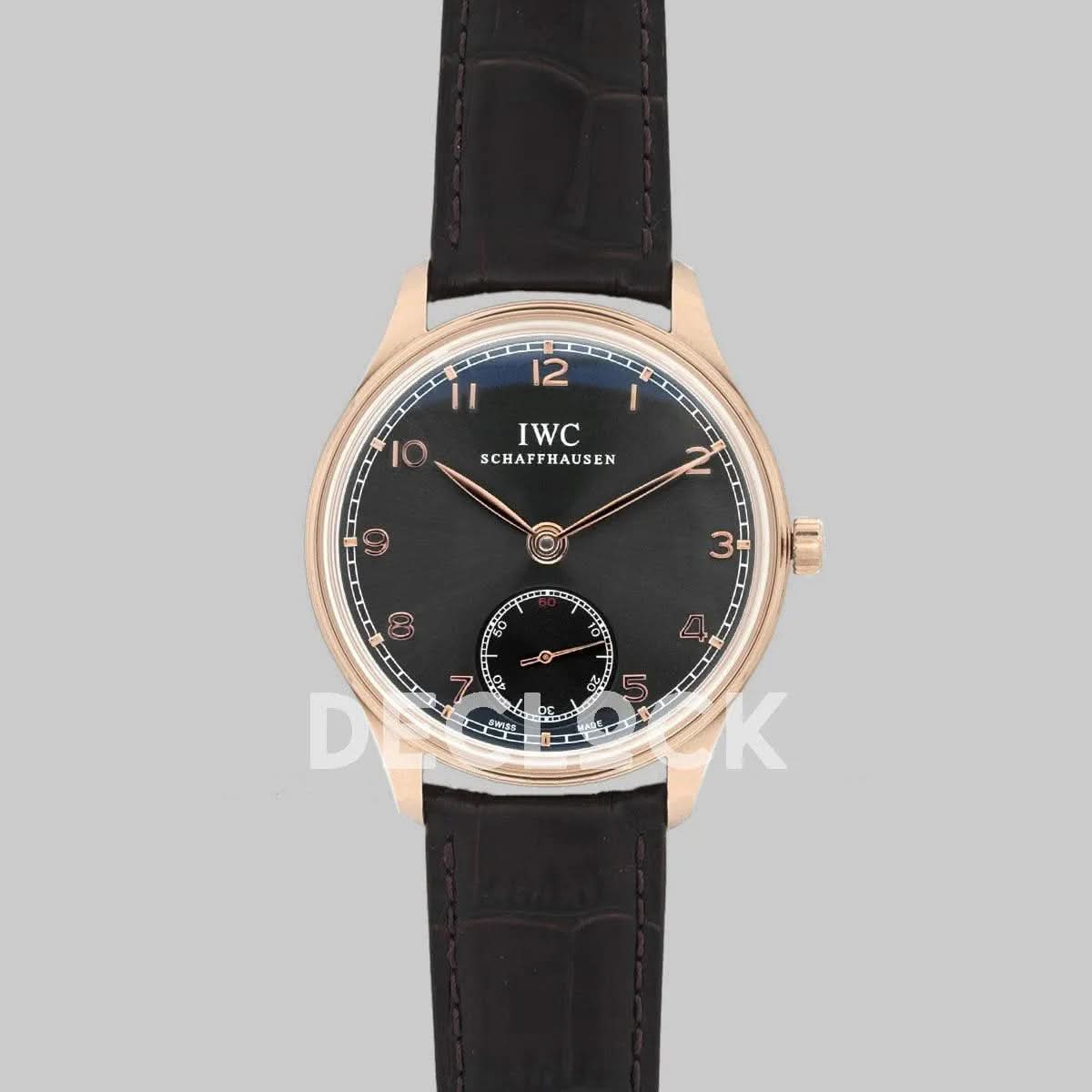 Replica IWC Portuguese Hand Wound Eight Days IW545406 Black Dial in Rose Gold