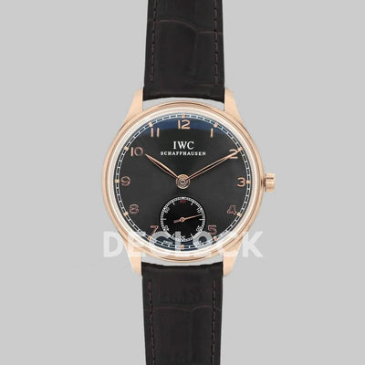Replica IWC Portuguese Hand Wound Eight Days IW545406 Black Dial in Rose Gold