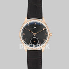 Replica IWC Portuguese Hand Wound Eight Days IW545406 Black Dial in Rose Gold