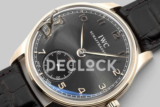 Replica IWC Portuguese Hand Wound Eight Days IW545406 Black Dial in Rose Gold |  Declock.