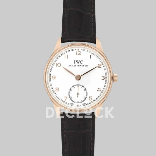 Replica IWC Portuguese Hand Wound Eight Days IW545409 White Dial in Rose Gold | Declock.