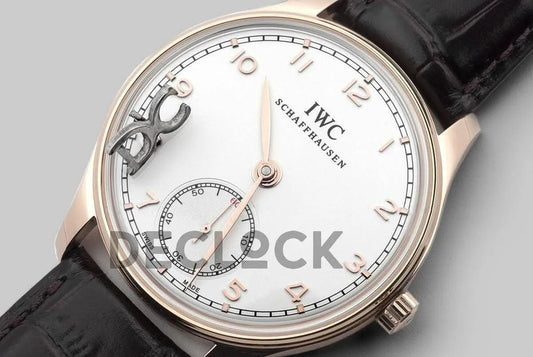 Replica IWC Portuguese Hand Wound Eight Days IW545409 White Dial in Rose Gold | Declock.