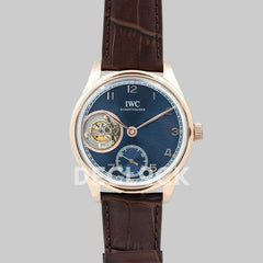 Replica IWC Portuguese Tourbillon Hand Wound IW5463 Blue Dial in Rose Gold