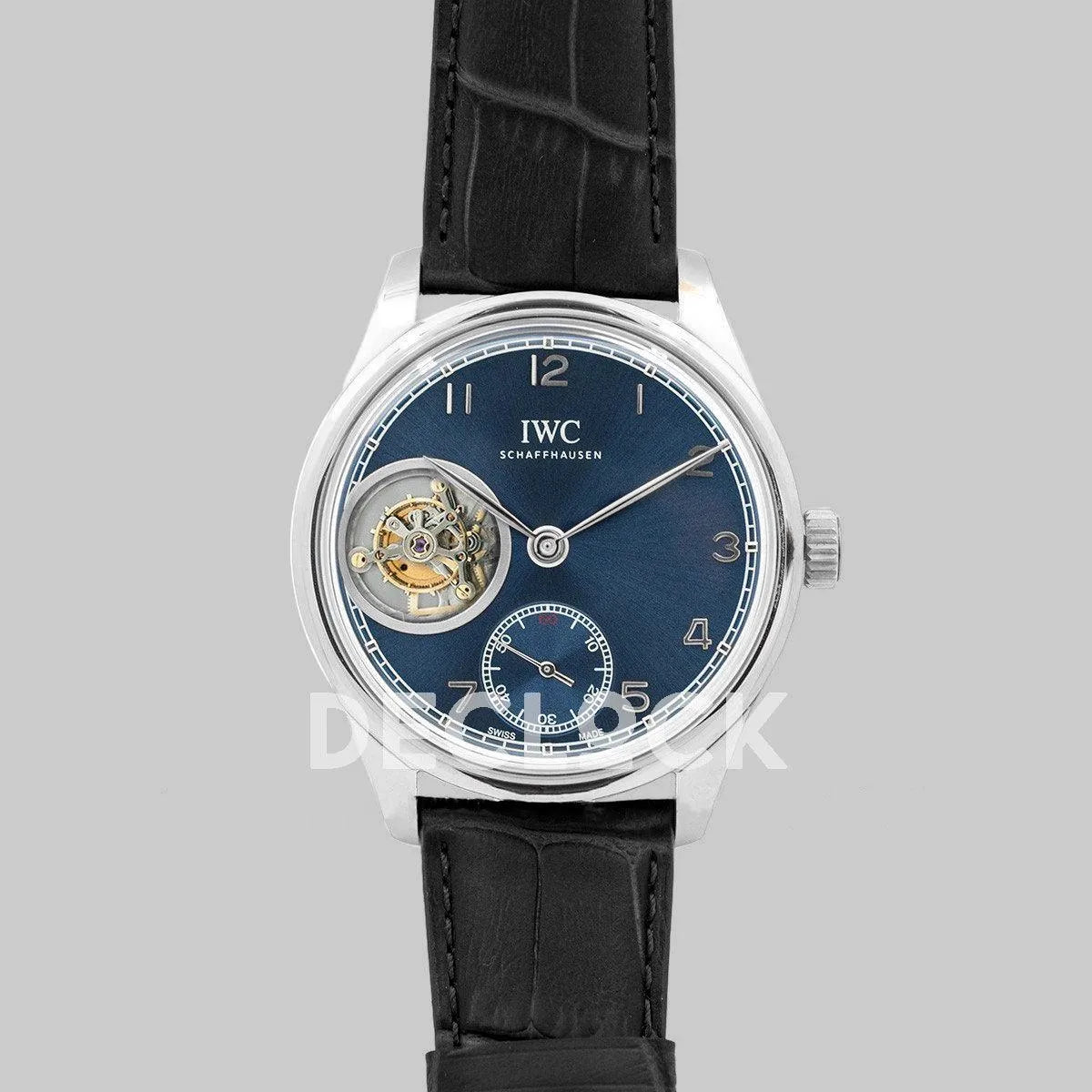 Replica IWC Portuguese Tourbillon Hand Wound IW5463 Blue Dial in Steel