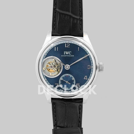 Replica IWC Portuguese Tourbillon Hand Wound IW5463 Blue Dial in Steel | Declock.
