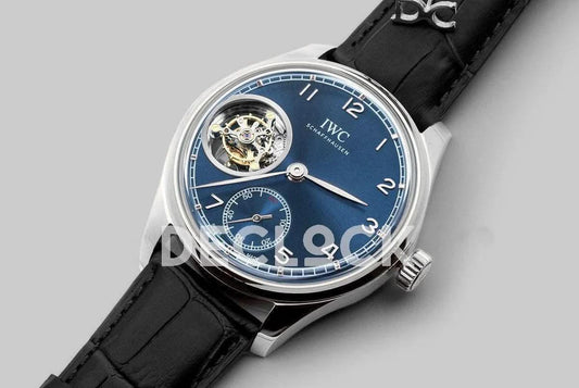 Replica IWC Portuguese Tourbillon Hand Wound IW5463 Blue Dial in Steel | Declock.