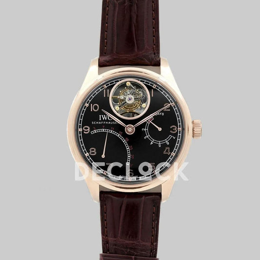 Replica IWC Portuguese Tourbillon Mystère Rétrograde IW504401 in Rose Gold |  Declock.
