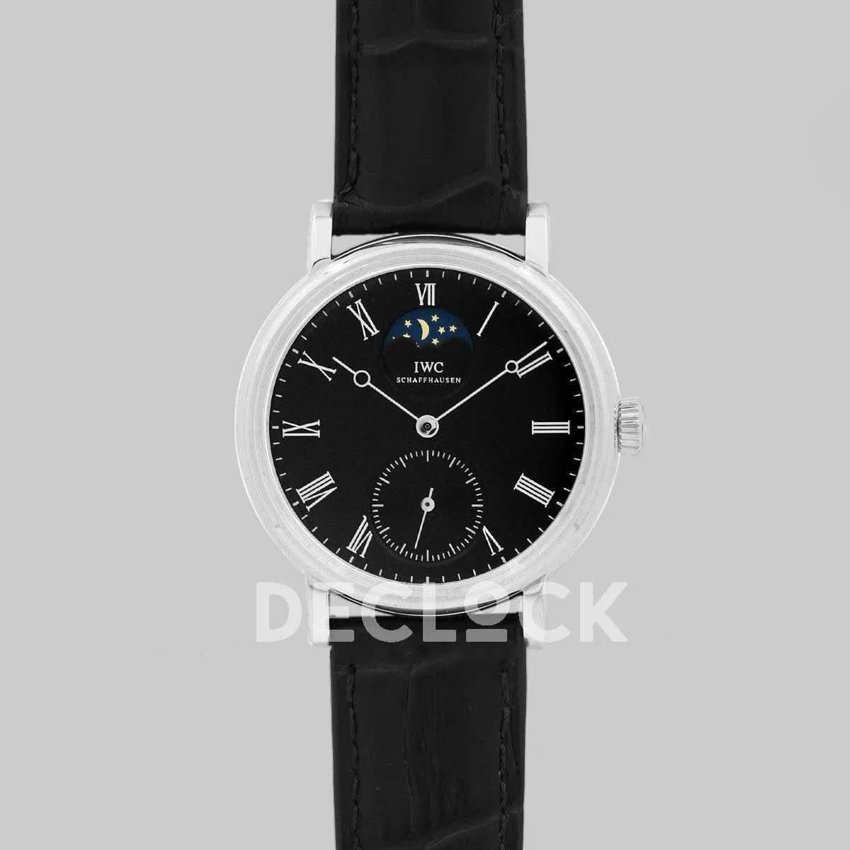 Replica IWC Vintage Portofino Hand Wound IW544801 Black Dial in Steel |  Declock.