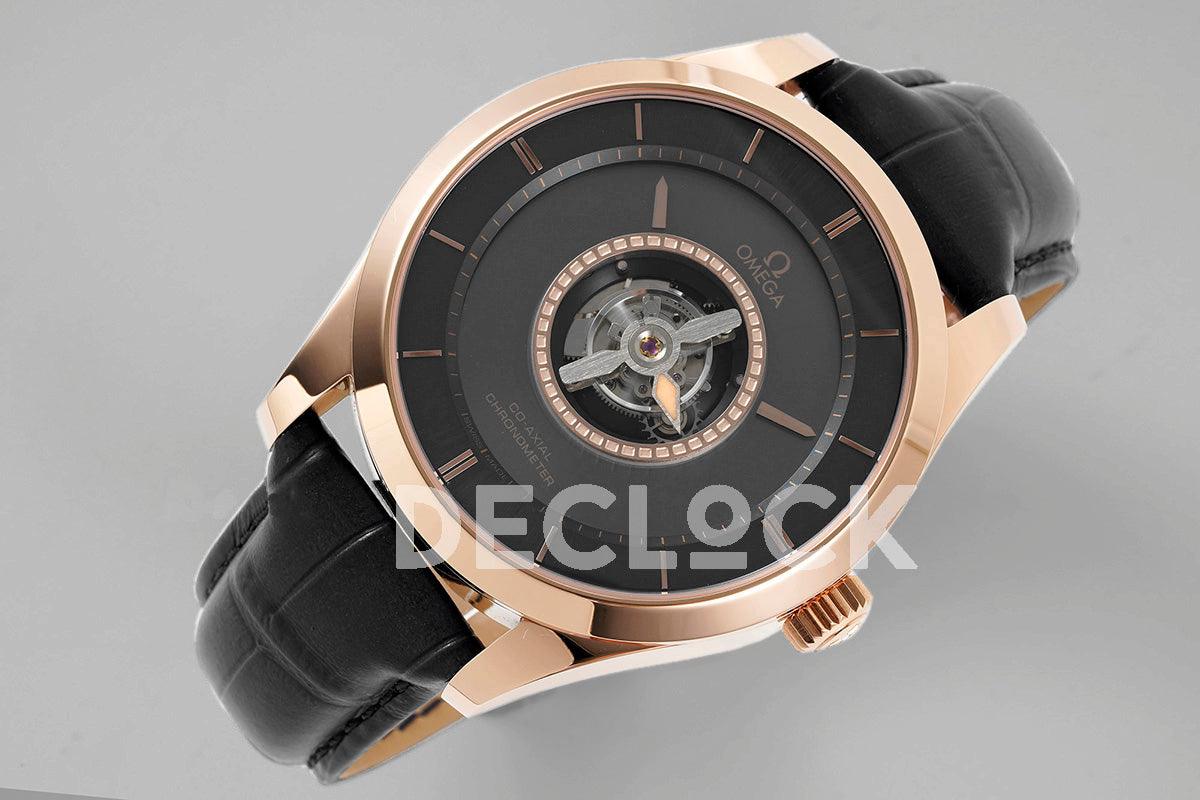 Replica Omega De Ville Tourbillon RG MIF Black Dial on Black Leather Strap - Replica Watches