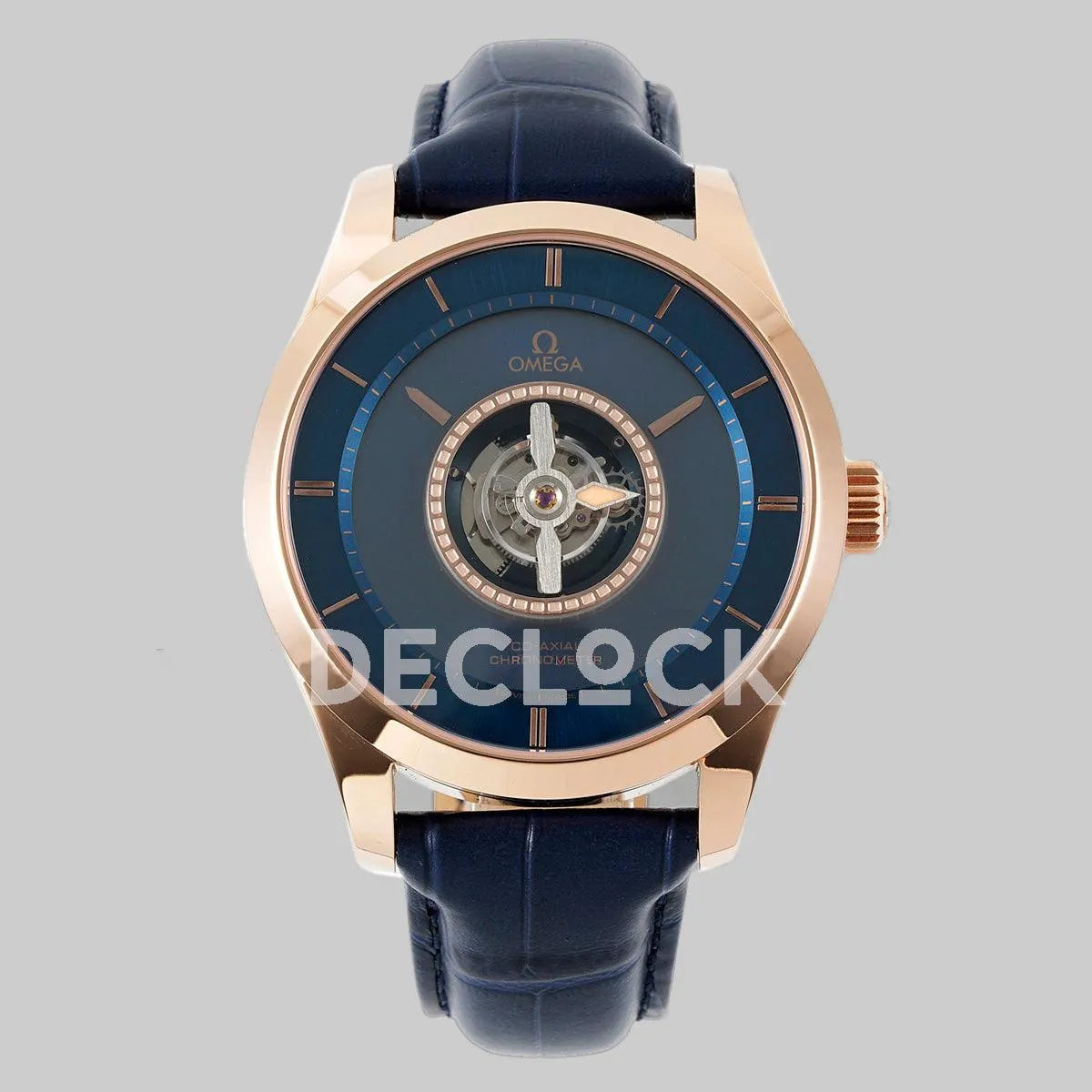 Replica Omega De Ville Tourbillon RG MIF Blue Dial on Blue Leather Strap