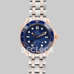 Replica Omega Seamaster Diver 300m Omega Co-Axial Master Chronometer 42mm Blue Dial with Blue Bezel in Steel/Rose Gold - Replica Watches