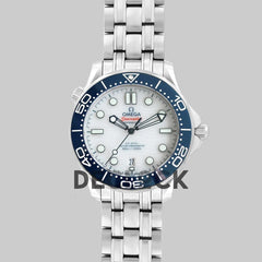 Replica Omega Seamaster Diver 300m Omega Co-Axial Master Chronometer 42mm White Dial with Blue Bezel