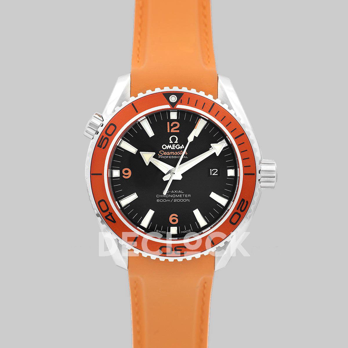 Replica Omega Seamaster Planet Ocean 600m Co-Axial 45.5mm Black Dial with Orange Bezel on Orange Rubber Strap - Replica Watches