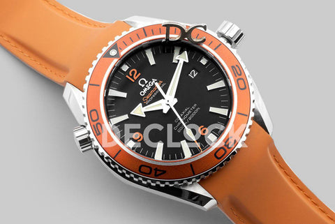 Replica Omega Seamaster Planet Ocean 600m Co-Axial 45.5mm Black Dial with Orange Bezel on Orange Rubber Strap - Replica Watches