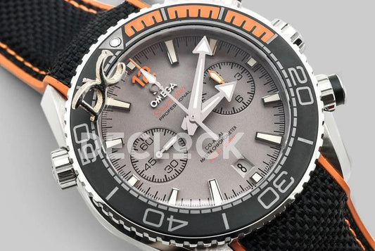 Replica Omega Seamaster Planet Ocean 600m Master Chronometer Chronograph Grey Dial on Nylon Strap | Declock.