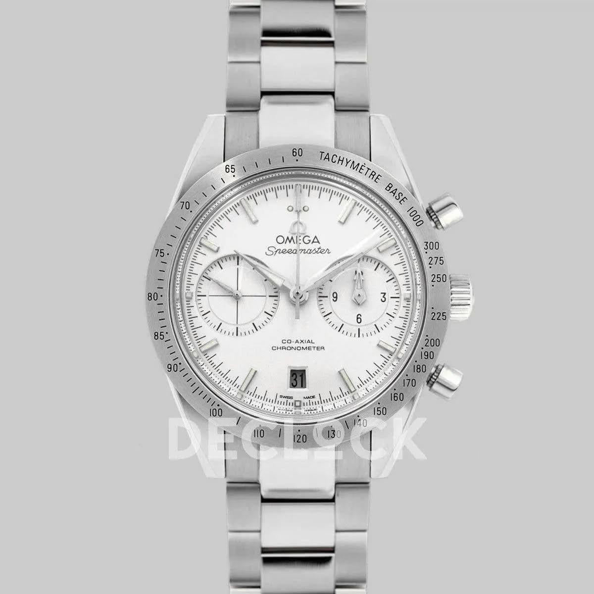 Replica Omega Speedmaster ’57 Co-Axial White Dial in Steel on Bracelet |  Declock.