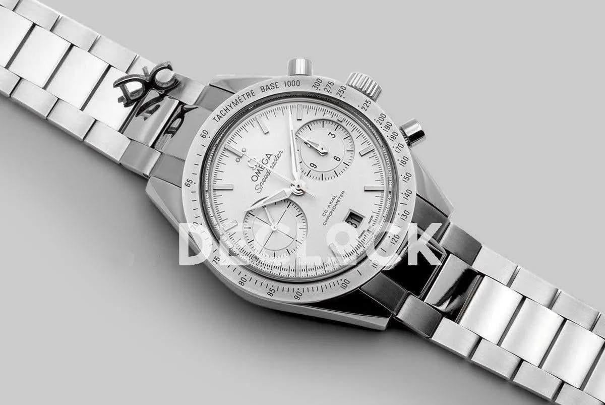 Replica Omega Speedmaster ’57 Co-Axial White Dial in Steel on Bracelet |  Declock.