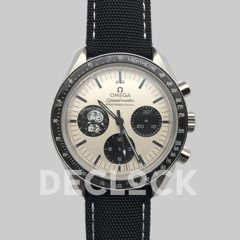Replica Omega Speedmaster Anniversary Series Co-Axial Master Chronometer Chronograph 42MM “Silver Snoopy Award” Black |  Declock.