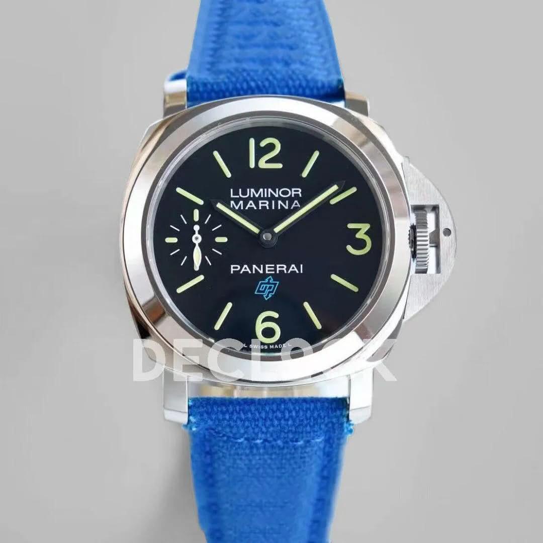 Replica Panerai PAM634 Luminor Black Dial on Blue Strap |  Declock.