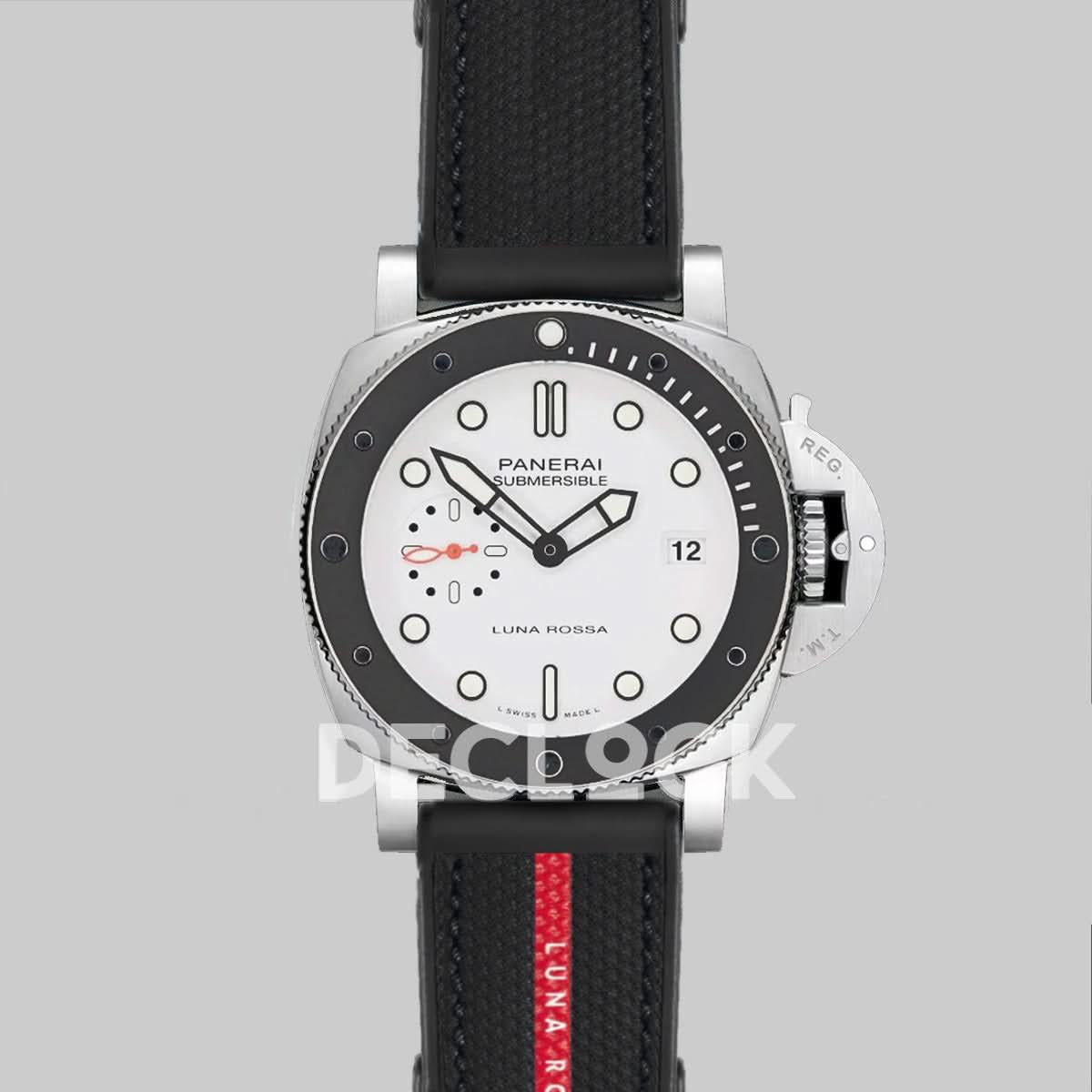 Replica Panerai PAM1579 Submersible Luna Rossa White Gray Bezel Ceramic Steel |  Declock.